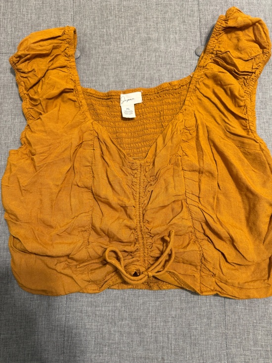 Japna Tops - Japna Yellow Mustard Peasant Blouse with drawstring
